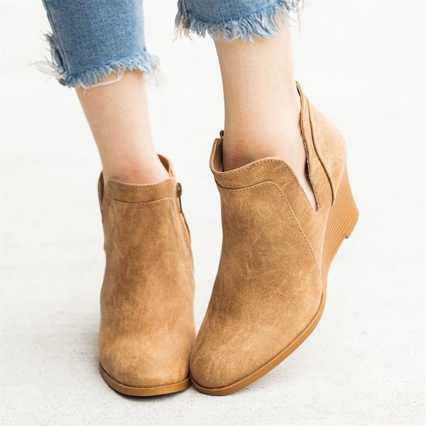 

autumn winter boots classic ankle pu leather boots winter suede slip-on women shoes 35-43 new women 2019 fashion, Black