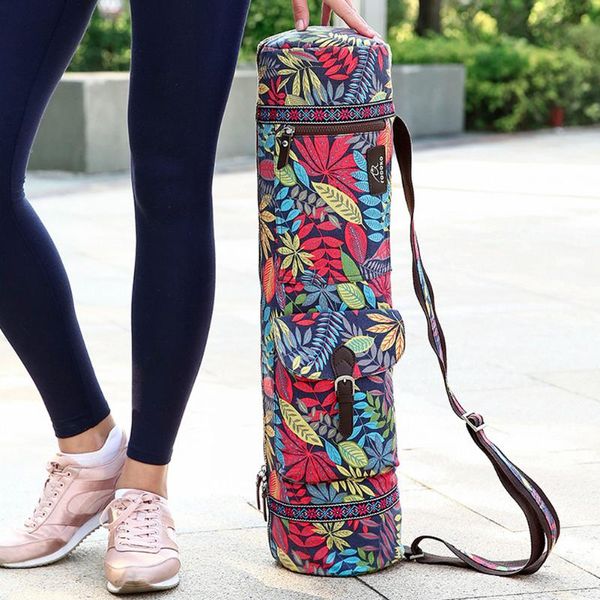 

exercise case fitness casual waterproof gym portable shoulder adjustable strap pilates carrier leaves print yoga mat bag