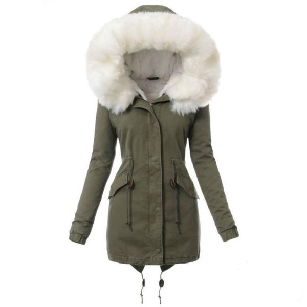 

winter jacket women parke coat long sleeve slim warm fur collar european and american drawstring warm long cotton coat, Black
