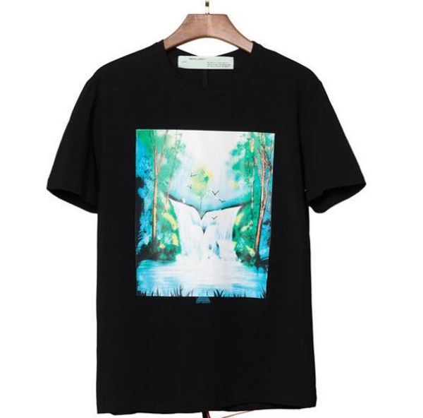 

trend t-shirt 2019 new green mountain green water arrow men and women couple european version short-sleeved t-shirt, White;black