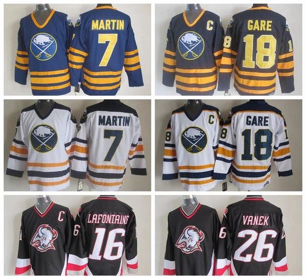 

7 rick martin jersey men buffalo hockey jerseys stitched 16 pat lafontaine 18 danny gare 26 thoma vanek, Black;red