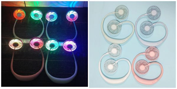 

new wearable portable two-headed small fan sub charging neck hanging fan outdoor sports fan fashion mini