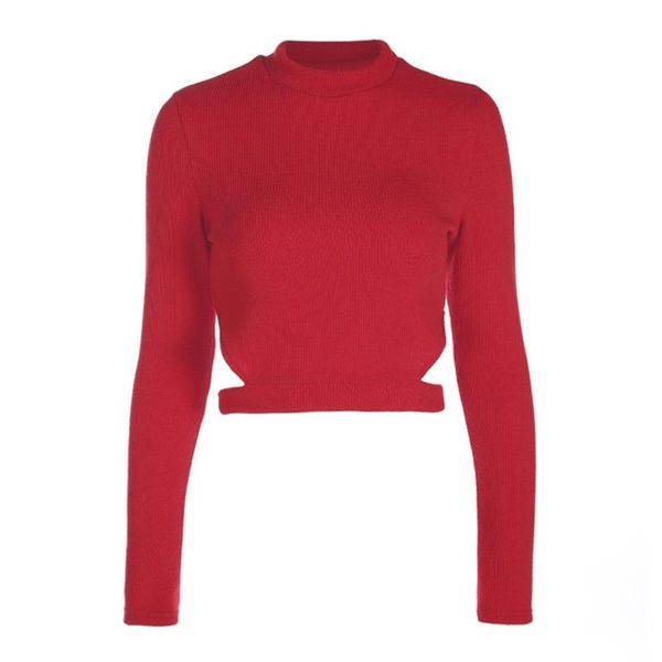 

slim long sleeve elegant fashion hollowed out short soft casual autumn solid women sweater, White;black