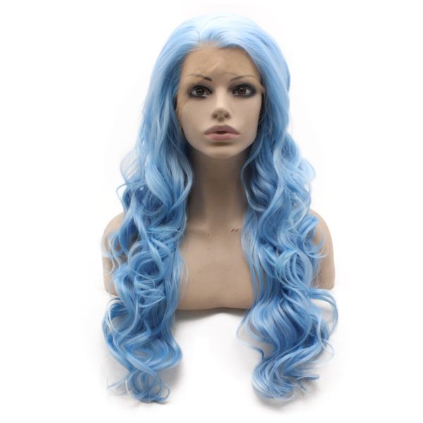 

long wavy synthetic lace front light blue cosplay party wig, Black