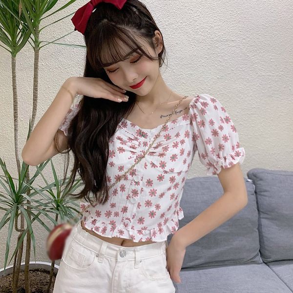 

разрез шеи рубашки лета женщин блузки рубашки puff sleeve casual цветочным принтом блузки женская одежда, White