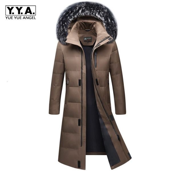 

mens winter parkas long fashion thick warm oversize s-6xl fur collar down jackets zipper hooded overcoat outerwear, Black