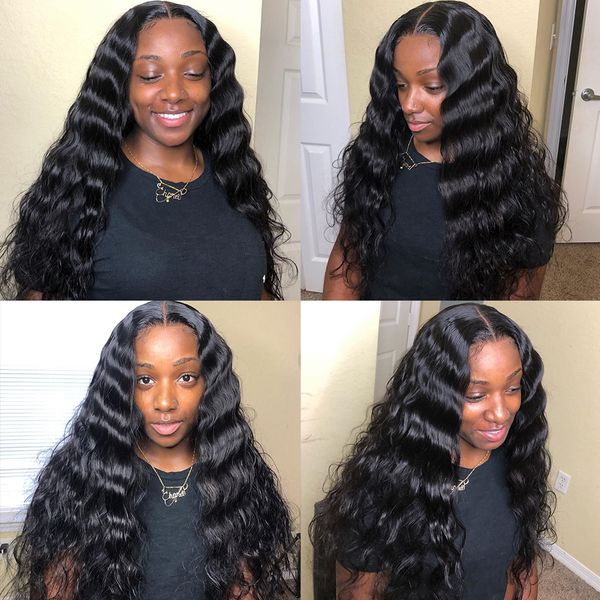 

brazilian water wave lace front wigs 100% real human hair wigs hair preplucked hairline with baby hair natural color, Black