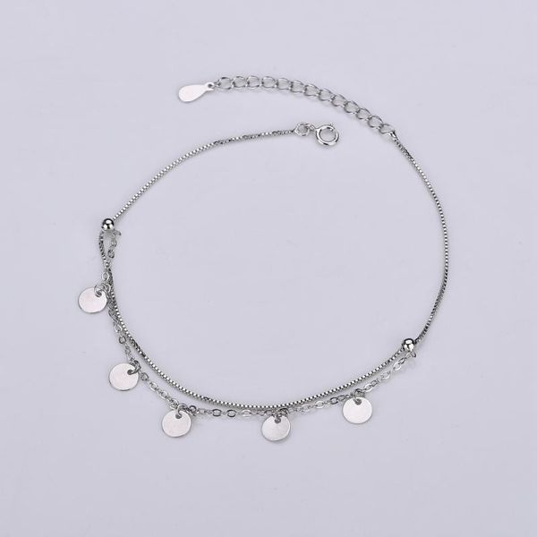 

925 sterling silver anklet multi layer circle box chain ankelts for women fashion girl foot bracelet stering-silver-jewelry, Red;blue