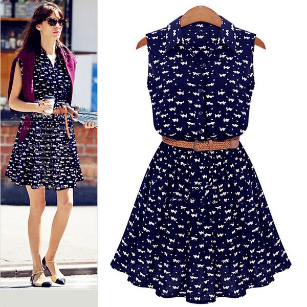 

women summer cartoon animal print cute sleeveless beach boho tank shirt dress 2019 fashion elegant casual belted mini dress, Black;gray