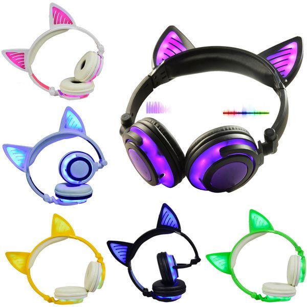 

limson 3.5mm plug bluetooth wireless headphone cute glowing headset folding cat ear headband gift for kids boys and girls