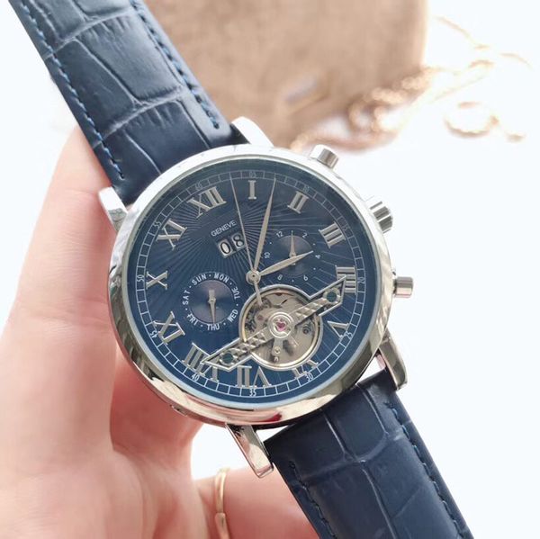 Лучшие бренд роскошные мужские часы мода мужские часы натуральный кожаный ремешок механические автоматические наручные часы для мужчин подарок все маленькие циферблаты работают водостойкие часы