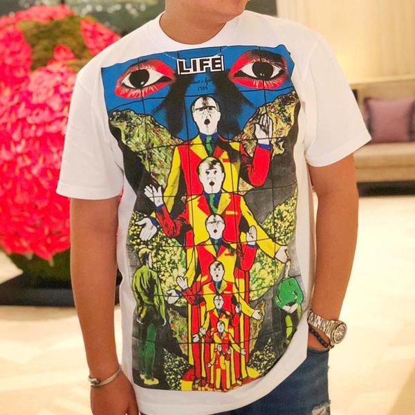 

19ss box logo гилберт джордж life tee мода мужчины женщина comic футболка summer casual hip hop короткий рукав highstreet скейтборд tee hfym, White;black