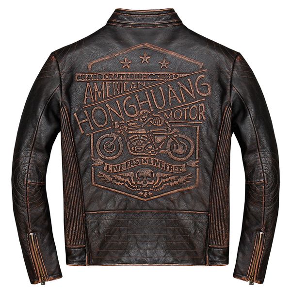 

vintage genuine leather jacket men real 100% real cow motorcycle biker pilot baseball casual male winter warm brown leather jack, Black