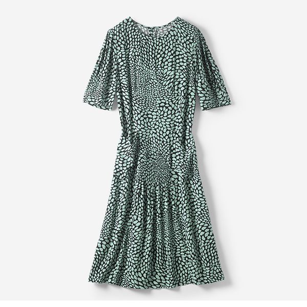 

women dress new retro leopard print back buckled waist dress, Black;gray