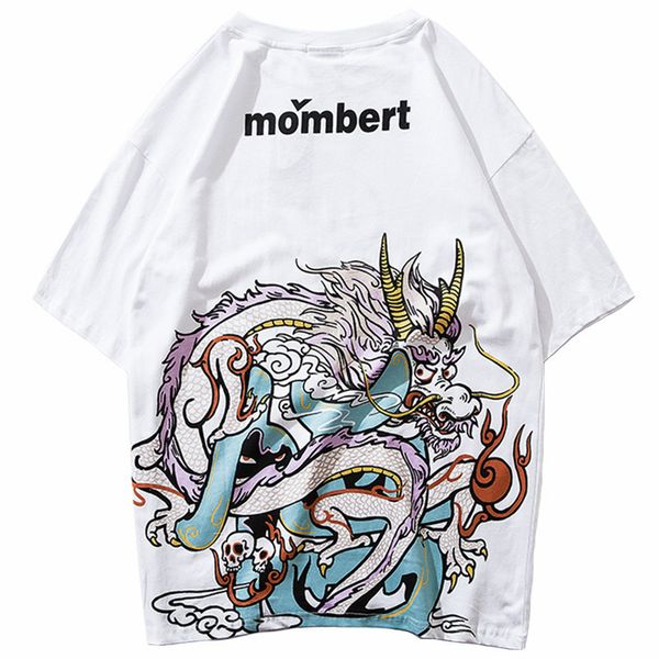 

Januarysnow Shirt Streetwear Men Hip Hop Japanese Cartoon Dragon T-Shirt Cotton Summer Fashion Harajuku Tshirt Short Sleeve Tops Tees