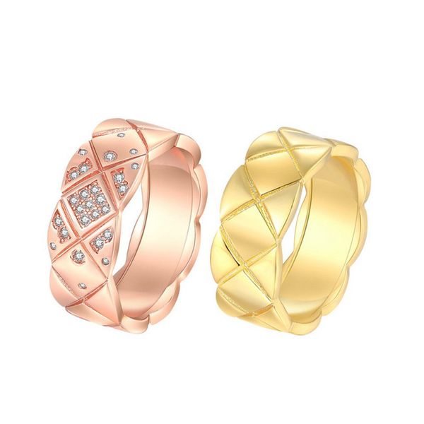 

fashion 18k rose gold yelow gold plated rhombus cutting couples ring luxury fashion women mens gold ring jewelry, Slivery;golden
