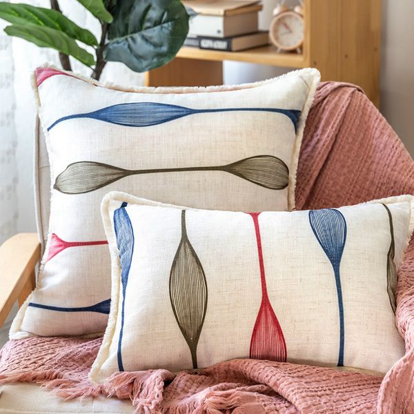 

dunxdeco cushion cover decorative pillow case modern simple country style print tassel sofa chair bedding coussin decorating