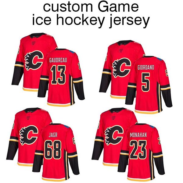 

customized jersey calgary flames season jersey 5 mark giordano 13 johnny gaudreau 23 sean monahan 68 jaromir jagr shirt, Black;red