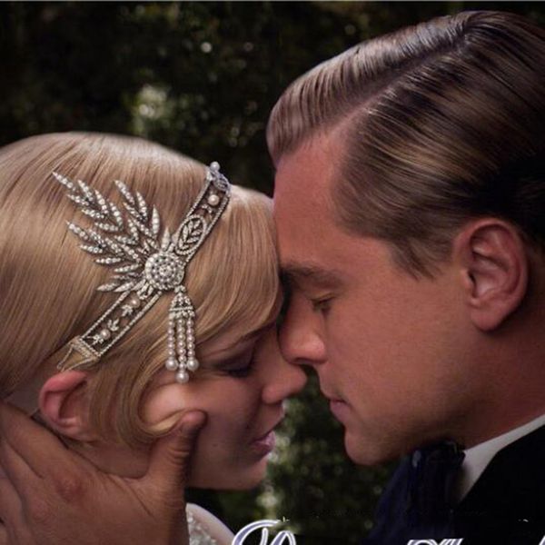 

women 1920s vintage bridal headpiece costume hair accessories flapper great gatsby leaf medallion pearl headband 14*16.5 opp bag
