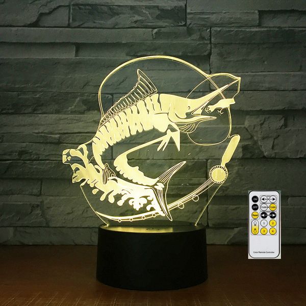 

remote control fishing 3d lamp acrylic stereo illusion led table bedside coffee bar lamp fish eat bait creative gifts