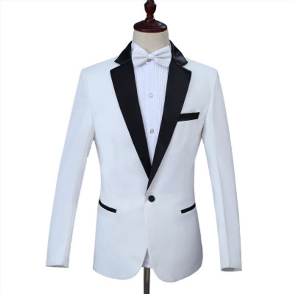 

noble men wedding suit blazer set white slim bridegroom host outfit banquet party xmas dress coat 2 pieces, White;black