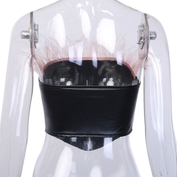 

2020 fashion pu leather crop strapless black club tanks summer tube top, White