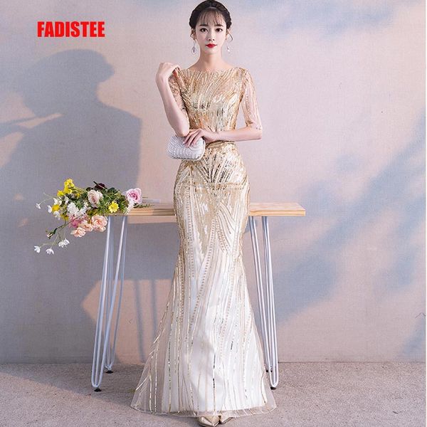 

fadistee new arrival bling party dresses evening dress vestido de festa luxury gold sequins half sleeves prom lace long style, White;black