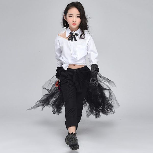 

детский блейзер устанавливает девушки мода без бретелек подиум костюм подростки рубашка / блузки+брюки + трейлинг 3шт modis детская одежда t, White