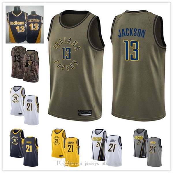 

custom men's womens indiana pacers 13 mark jackson 21 thaddeus young white camo throwback basketball edition nba jersey, Black;red