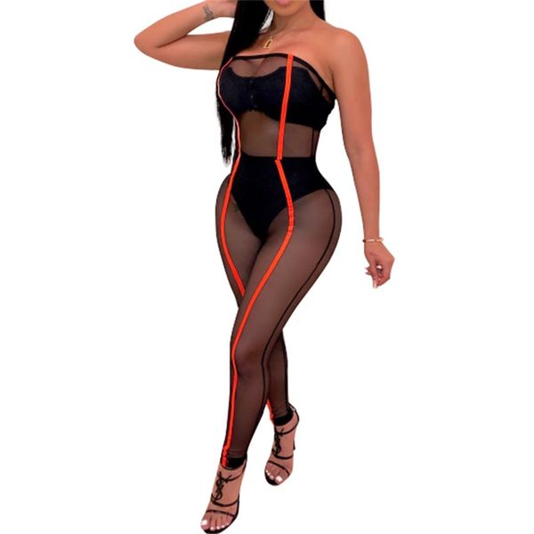 

fashion strapless women jumpsuit romper see through mesh bodysuit summer cover up casual party bodycon romper ladies body, Black;white