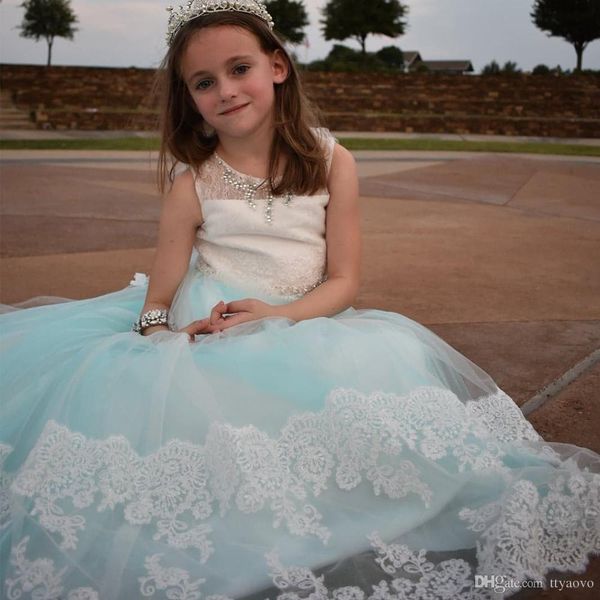 

elegant flower girl dress for wedding kids first communion ball gowns dresses with veil 2-12 years old, White;blue