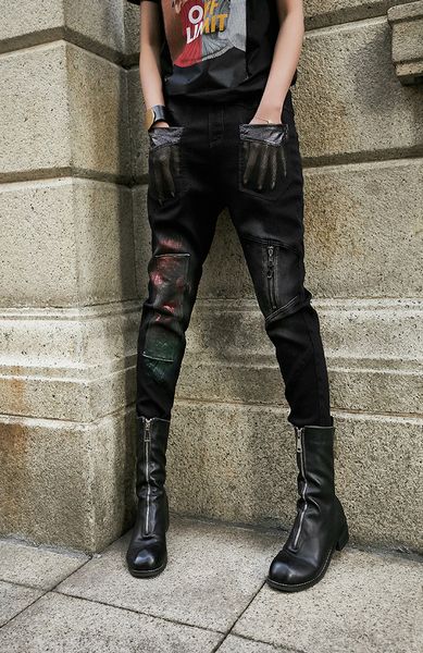 

autumn 2018 new loose wild personality tide brand feet trousers casual pants harem pants female t61, Blue