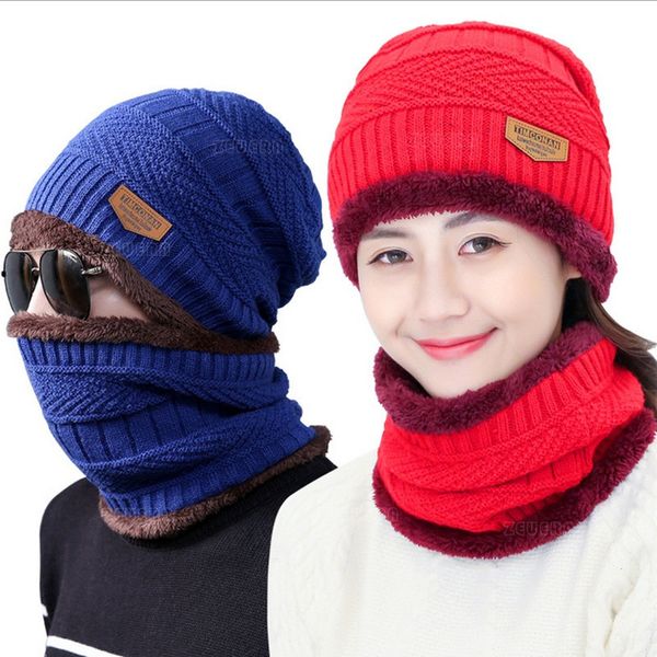 

2017 new knitted winter hat scarf beanies knit men's winter hats caps skullies bonnet for men women beanie casual neck warmer