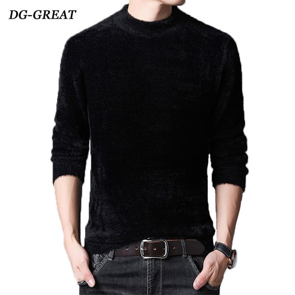 

autumn winter men's sweaters middle-aged round collar thickened black imitation mink hair loose warm base jumper men clothes, White;black