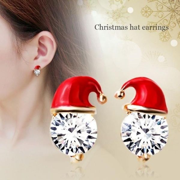 

fashion girl christmas ear decoration high-quality santa claus hat shaped earrings christmas decoration for ear lovely design, Silver