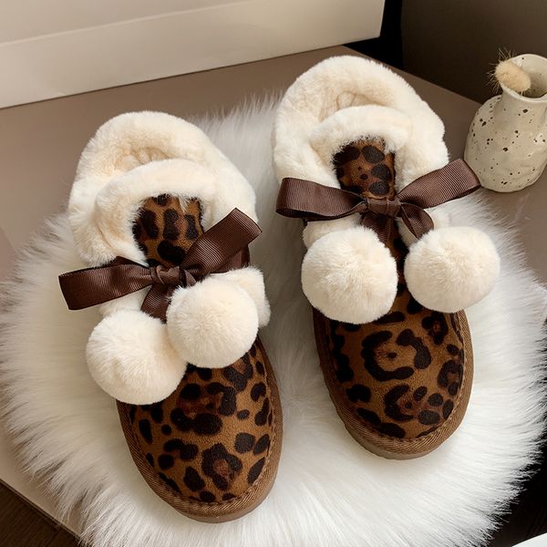 

women's fashion leopard snow boots thicken long plush warm winter boots women non-slip platform cotton padded shoes woman, Black