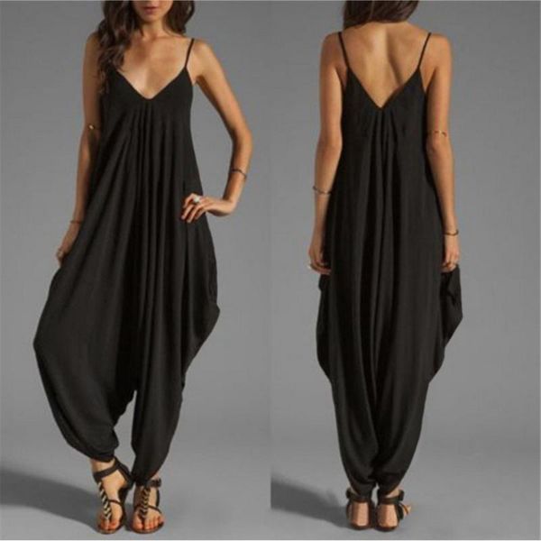 

women's jumpsuits & rompers summer fashion sleeveless jumpsuit women beach casual loose playsuits elegant backless halen long pants, Black;white