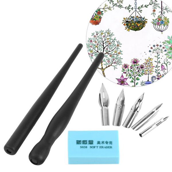 Acheter Outil De Kit De Dessin Dessin Animé De Bande Dessinée Manga 2 Porte Stylos 5 Plumes 1 Gomme Dip Pen Set Diy Painting Tool De 587 Du