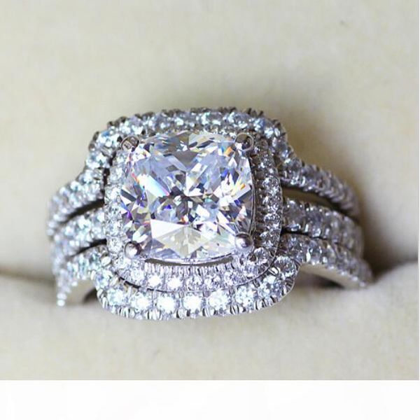 

виктория вика подушки cut 8мм камень 5a циркон камень 10kt белое золото заполненного lovers 3-в-1 engagement обручального кольца set sz 5-11, Slivery;golden