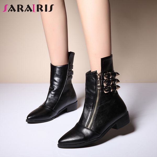 

sarairis new 32-43 cool black pointed toe ankle boots women 2019 decorating work boots low heels shoes woman