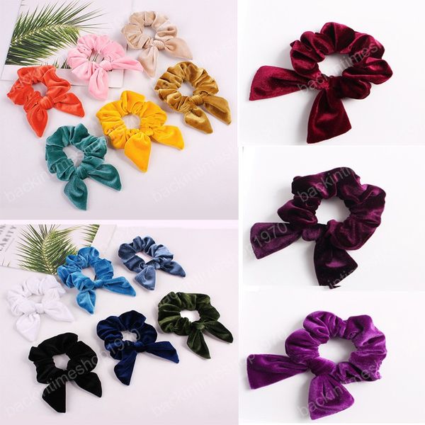 Laço cabelo sólida Scrunchies Meninas Velvet Mulheres Coelho de coelho bonito Ear Elastic Hair band Gum Rope for Girls rabo de cavalo titular