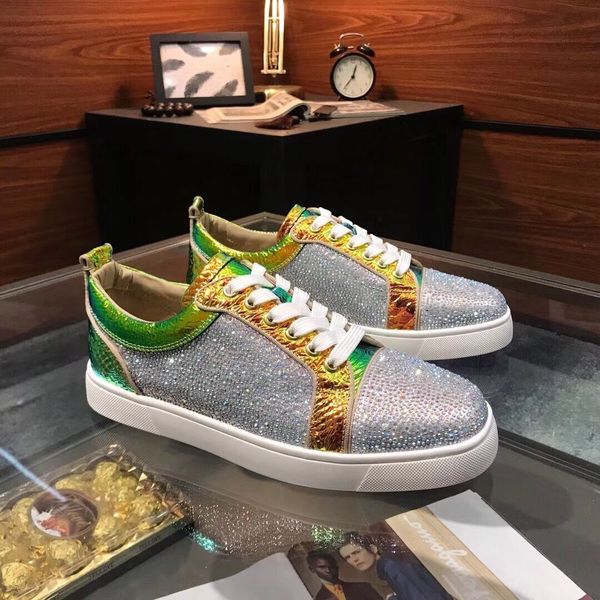 

casual designer fashion men women strass crystal gold snake python flats lace up low shoes brand new, Black