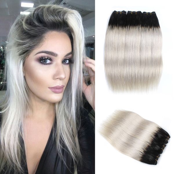 Ombre Human Hair Bundles Color 1b Dark Grey Silver Grey Pink Brazilian Virgin Straight Hair 10 18 Inch Remy Human Hair Extensions