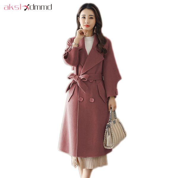 

akslxdmmd wool coat женские +2017 новой мода двубортные женщин кашемир середина длинные куртки и пальто casacos lh1293, Black