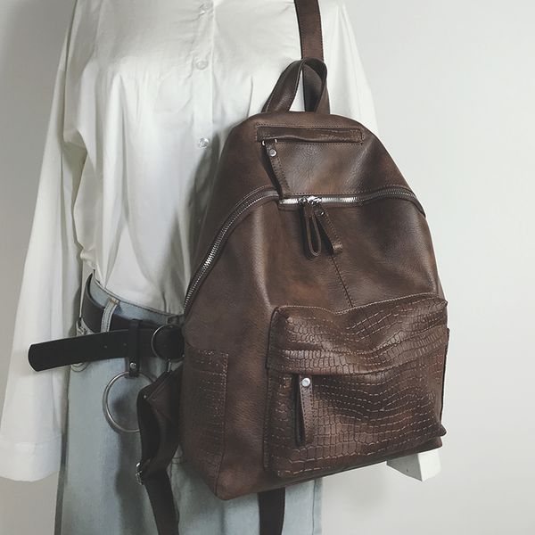 

fashion crocodile anti theft backpack women's pu soft leather travel backpack