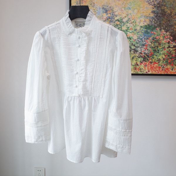 

женская рубашка новая мода белый хлопок сладкие простые блузки, White