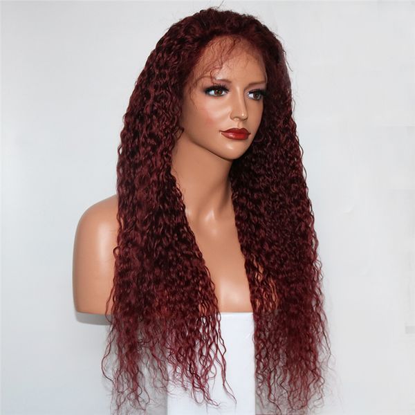 

wine red 99j full lace human hair wigs with natural hairline brazilian remy hair glueless curly lace front wigs for women, Black