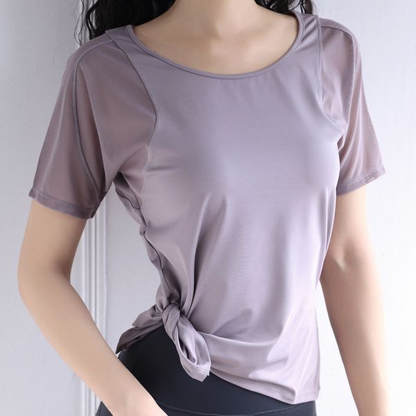 

women yoga quick dry mesh short sleeve sport fitness sports wear running t-shirts female sports elastic breathable, White;red