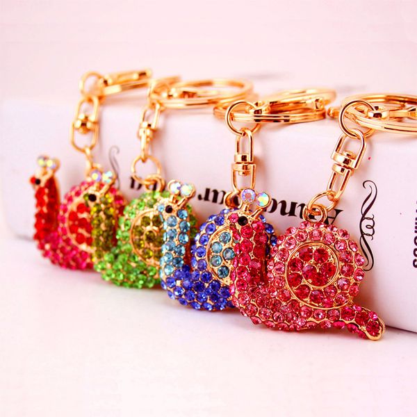 

3pcs cute colorful small snail key chain bag pendant full rhinestone paved metal alloy car accessories keychain key ring holder, Silver