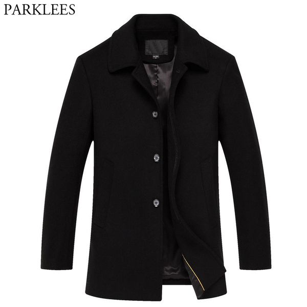

mens long jacket 2017 winter wool trench coat men casual slim fit mens overcoat single breasted woolen men's trench coats homme, Black